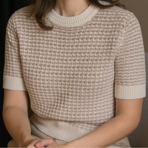 ADEAM Medium 6-8 Cream and Tan Basketweave Knit Top